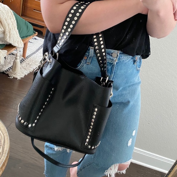 Black Studded Crossbody Tote 